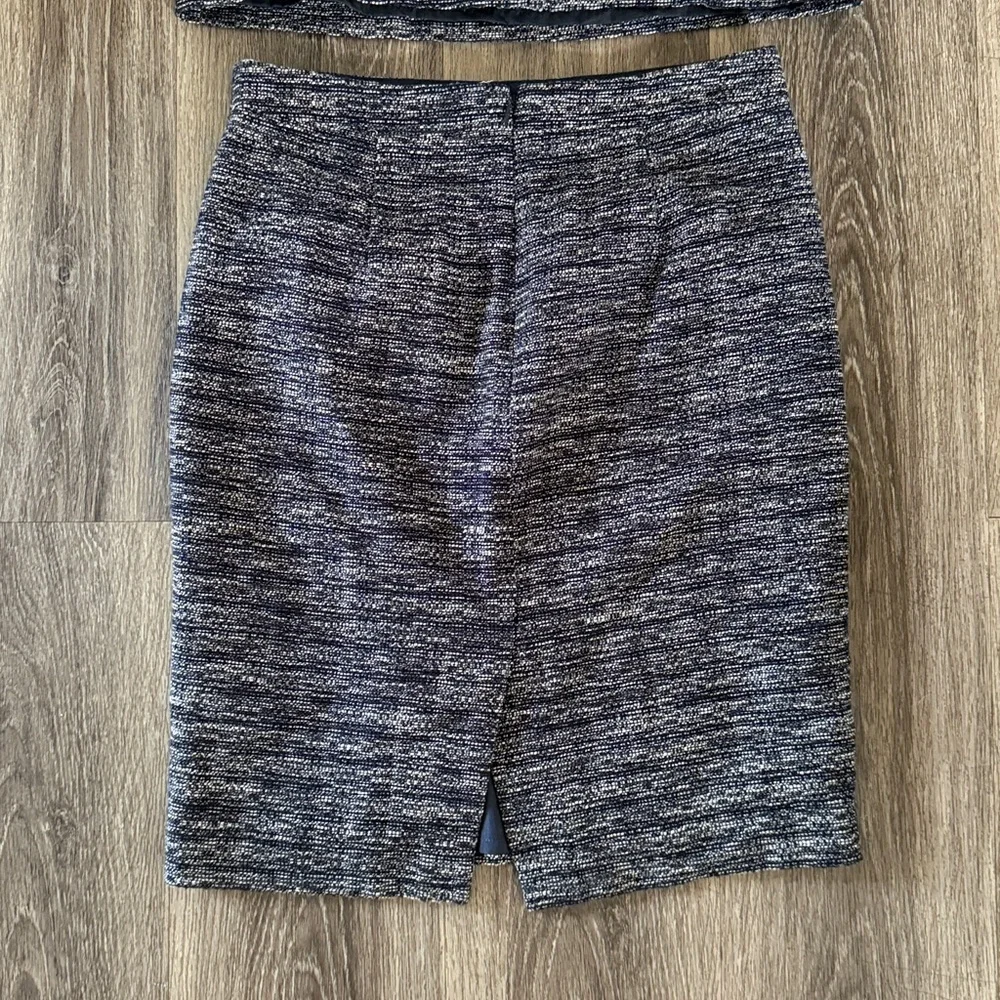 J. Crew Black and White Tweed Set Two Piece Skirt Suit Size XS Cotton Blend